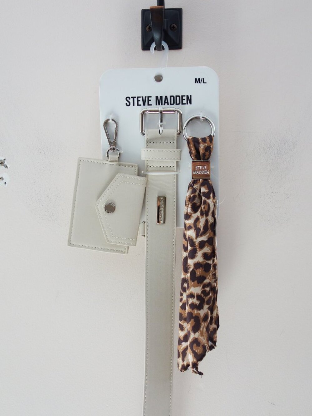 Steve Madden Bone Belt, Card Holder & Leopard Scarf Keyring Set M/L  NWT!